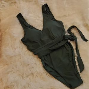 Toluca Swim Artemis Midi Belted one-piece - Palm (hunter green)